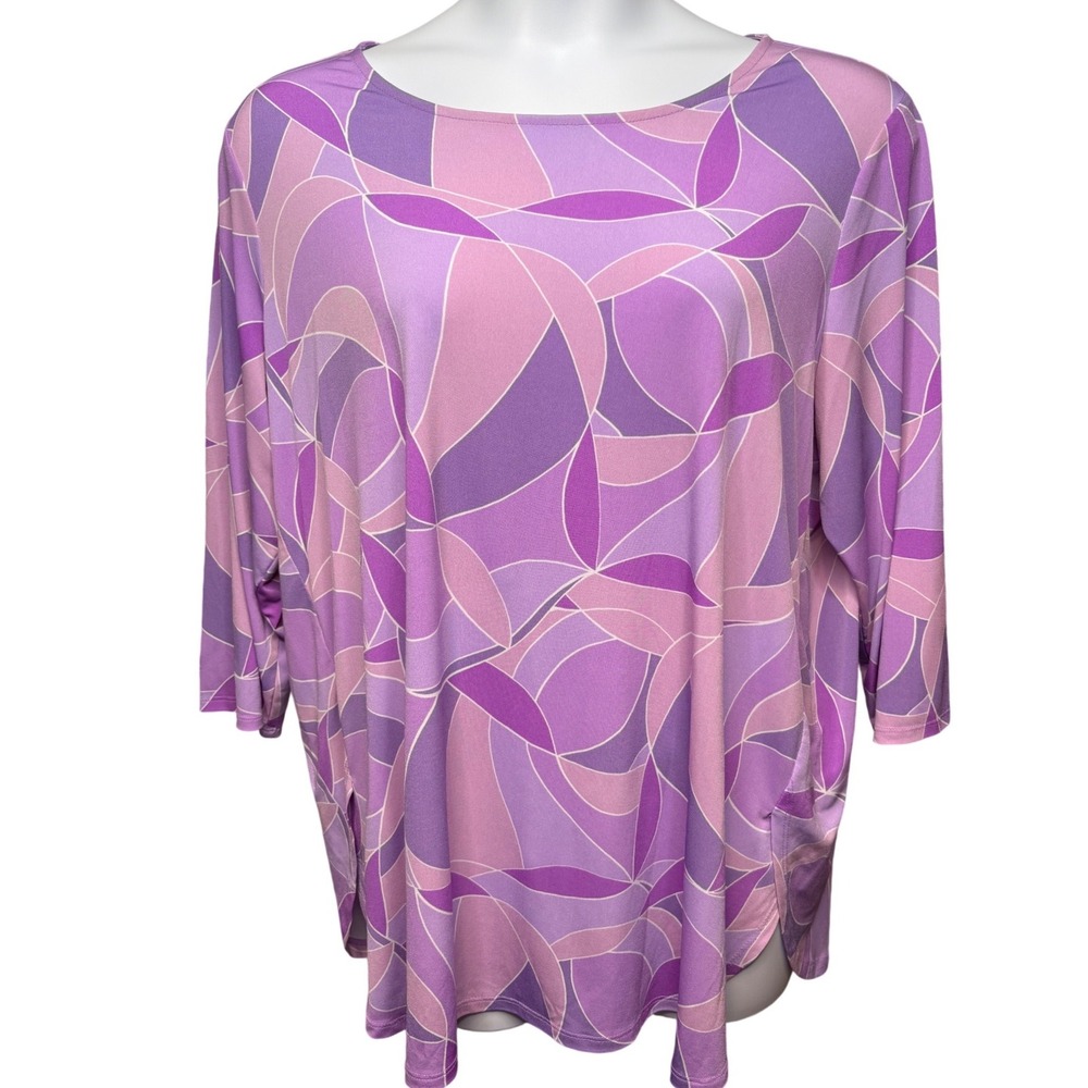 SUSAN GRAVER Womens Purple Geometric Tunic Top 2X Psychedelic Casual Boho Office